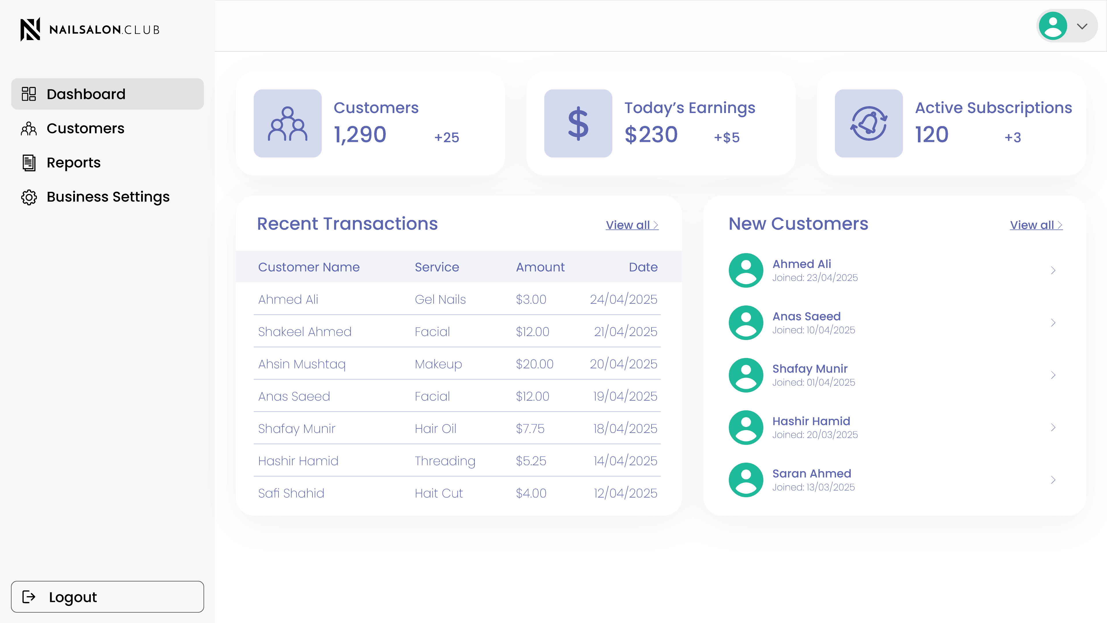 Nail Salon Dashboard